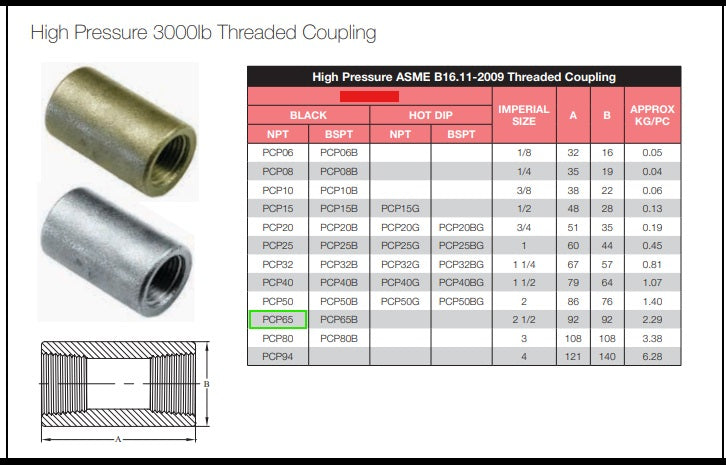 2 1/2" NPT Black Steel Socket Female Female 3000lb