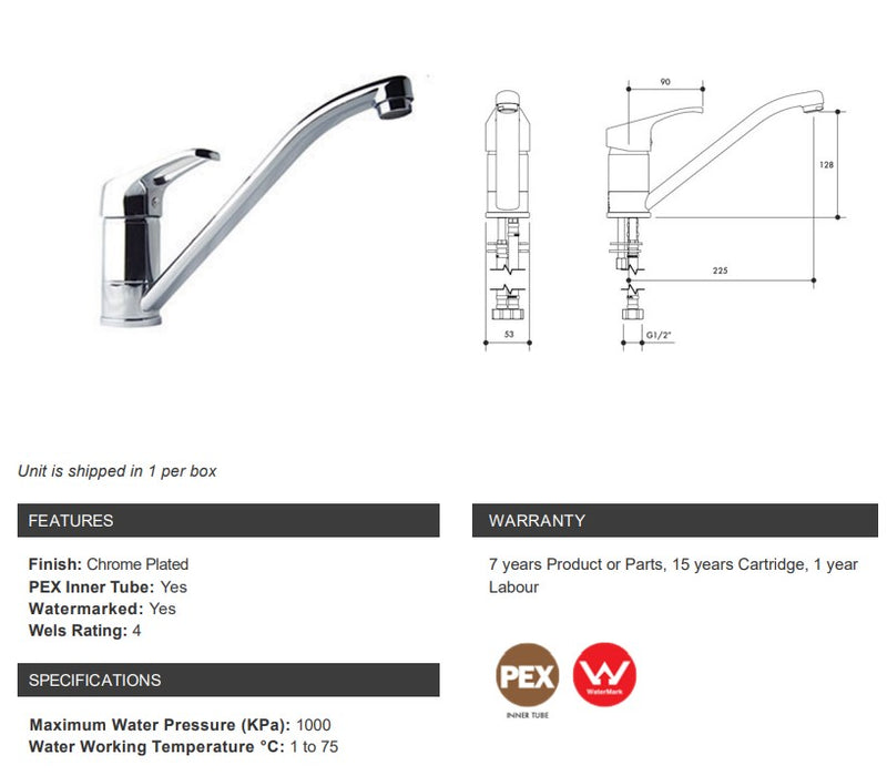 Monopoly Old Kent Sink Mixer Swivel 225mm Swivel Spout PEX Inner Tube