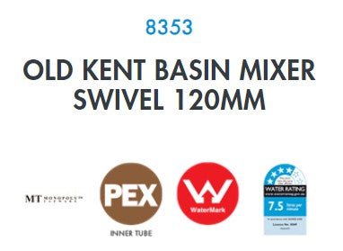 Monopoly Old Kent Basin Mixer Swivel 120mm Swivel Spout PEX Inner Tube