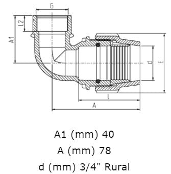 3/4" Rural x 1/2" BSP Plasson Rural Female Elbow