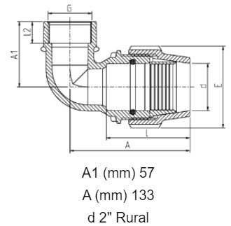 2" Rural x 1" BSP Plasson Rural Female Elbow