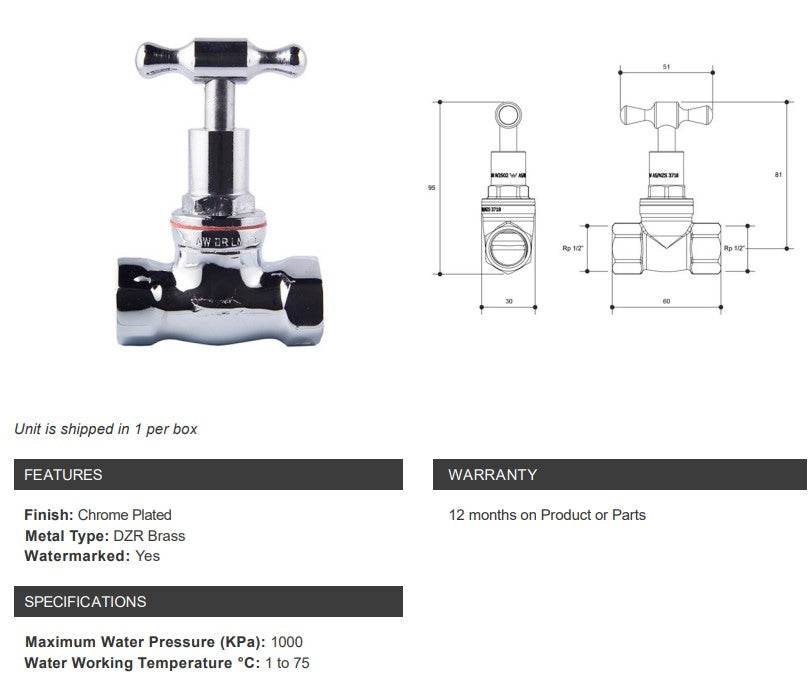 1/2" Stop Tap FI x FI Chrome Plated Finish Watermarked