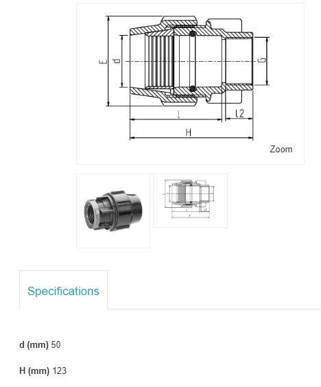 50mm Metric x 1 1/4" BSP Plasson Metric Female Adaptor