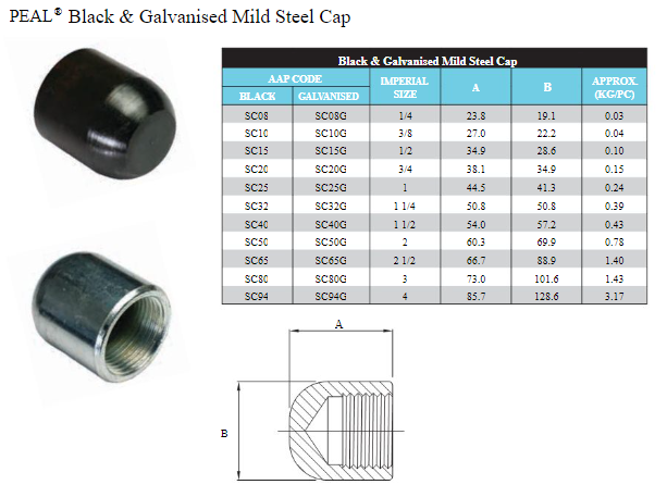 4" BSP Black Steel Cap Female Threaded 100mm