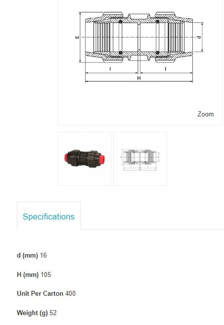 16mm Plasson Metric Coupler Joiner