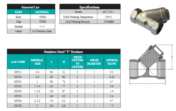 1" BSP (25mm) Y Strainer 316 Stainless Steel Inline Filter Female Threads