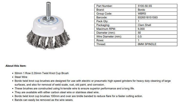 Bordo Cup Brush Twist Knot 50mm x 0.5mm Wire Wheel