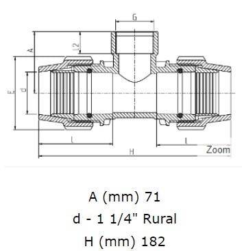 1 1/4" Rural x 1 1/4" Rural x 1 1/2" BSP Plasson Rural Tee with Female Threaded Offtake