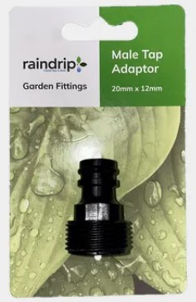RAINDRIP MALE TAP ADAPTOR - 20mm x 12mm SNAP ON - GARDEN FITTING