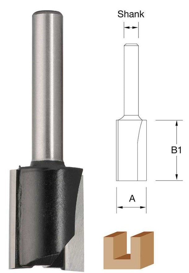 Router Bit - 16.5mm x 19.0mm Straight - Two Flutes - (1/4") 6.35 x 32mm Shank