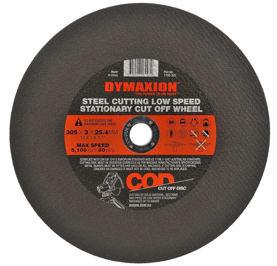Dymaxion 305mm Steel Cutting Low Speed Stationery Cut Off Wheel - 5 Pack