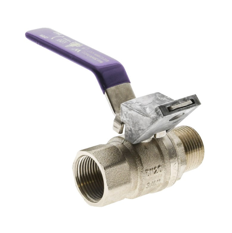 1" BSP BALL VALVE BRASS DUAL APPROVED RECYCLED WATER MI x FI LOCKABLE HANDLE