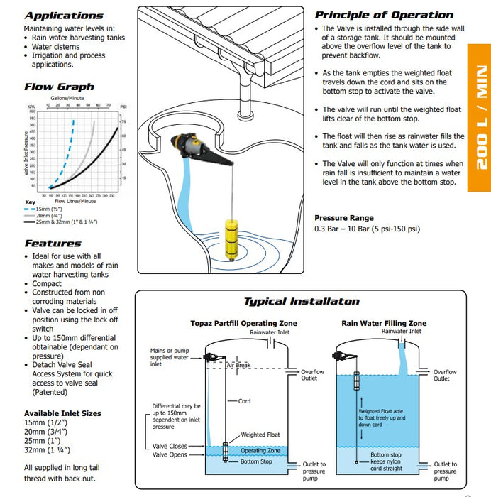 1 1/4" Jobe Topaz Part Fill Valve