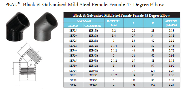 4" BSP Black Steel 90 Degree Elbow Female Female 100mm