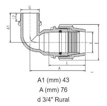 3/4" Rural x 3/4" BSP Plasson Rural Male Elbow