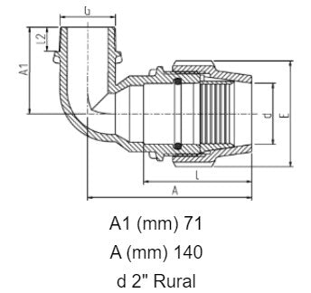 2" Rural x 1 1/4" BSP Plasson Rural Male Elbow