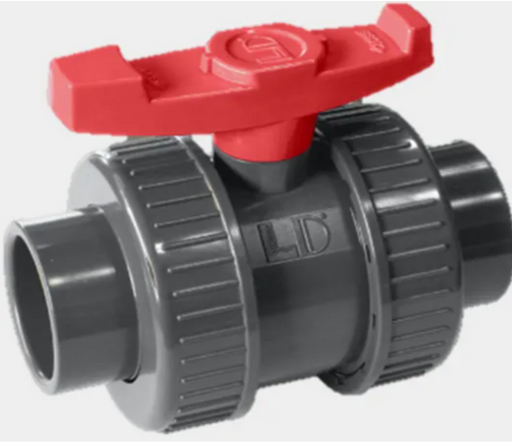 1" BSP (25mm) PVC BALL VALVE DOUBLE UNION - NORMA GREY THREADED