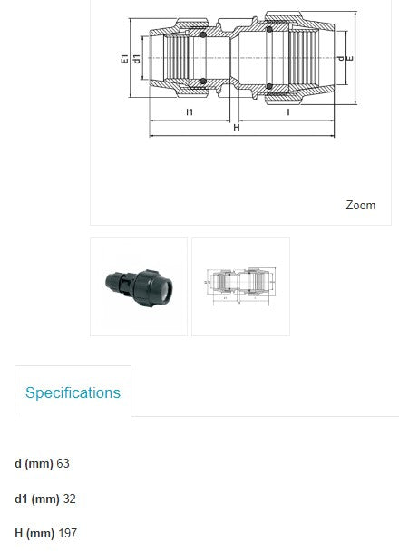 63mm x 32mm Plasson Metric Reducing Coupler Joiner