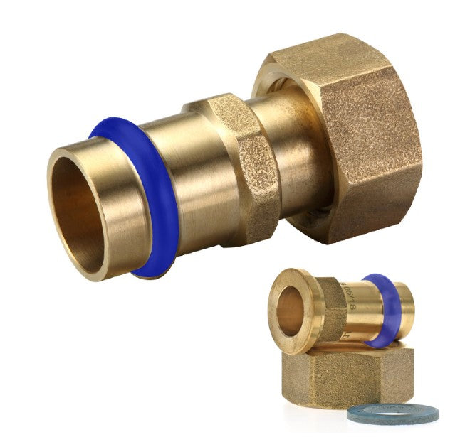 BRASS WATER FITTINGS SWIVEL NUT FEMALE ADAPTOR STRAIGHT DN15 x 1/2" BSP FLAT SEAT