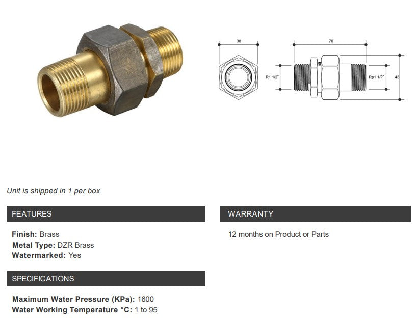Brass Barrel Union Male x Male 3/4" BSP