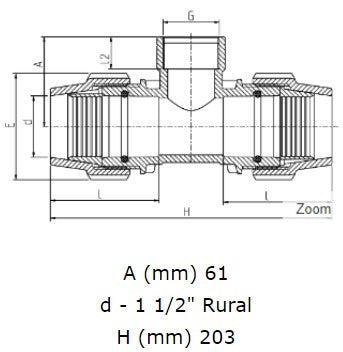 1 1/2" Rural x 1 1/2" Rural x 1" BSP Plasson Rural Tee with Female Threaded Offtake