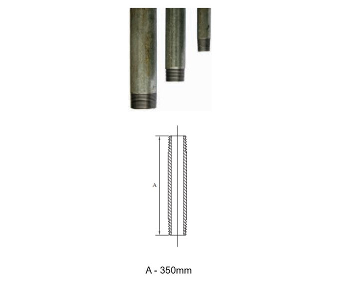 1" BSP x 350mm Gal Mal Threaded Medium Pipe Piece Both Ends Taper (BS387-85) Galvanised Malleable Steel