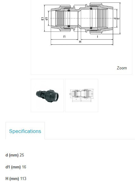 25mm x 16mm Plasson Metric Reducing Coupler Joiner