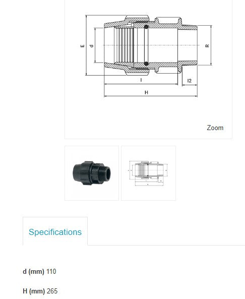 110mm Metric x 4" BSP Plasson Metric Male Adaptor