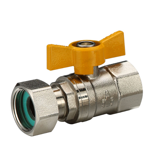 3/4" BSP Brass Swivel Nut Ball Valve Butterfly Handle Female Female Nickel Plated AGA Gas Approved