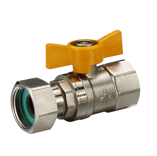 3/4" BSP Brass Swivel Nut Ball Valve Butterfly Handle Female Female Nickel Plated AGA Gas Approved
