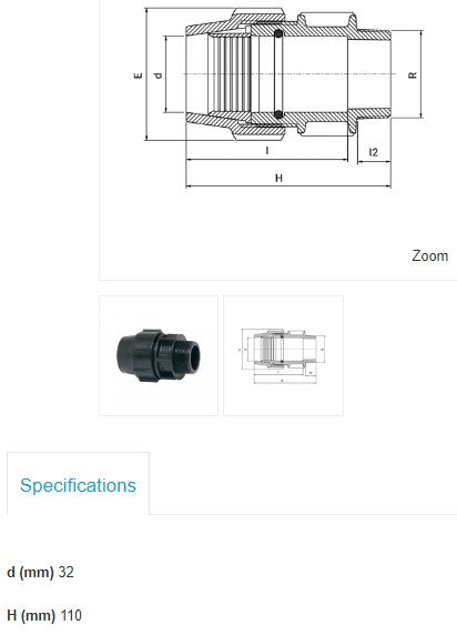 Plasson Metric Male Adaptor 32mm Metric x 1 1/4" BSP Male Thread