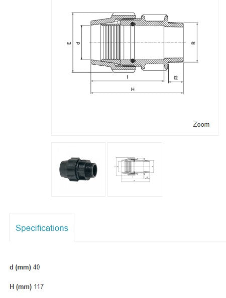 Plasson Metric Male Adaptor 40mm Metric x 1 1/2" BSP Male Thread