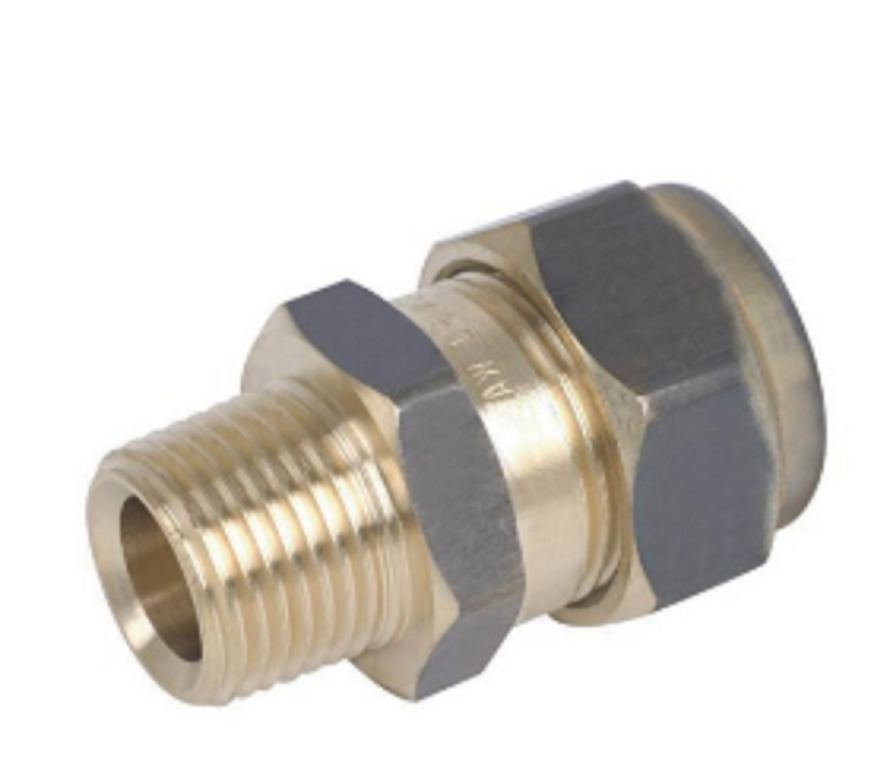 NYLON COMPRESSION BRASS REDUCING UNION - MALE x COMPRESSION - 1/2" BSP MALE x 20mm C