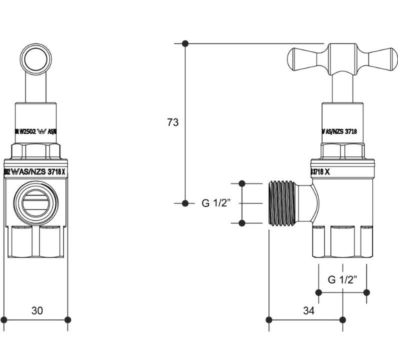 1/2" Right Angle Cistern Stop Tap T/Head Chrome Plated Watermarked