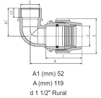 1 1/2" Rural x 1" BSP Plasson Rural Female Elbow