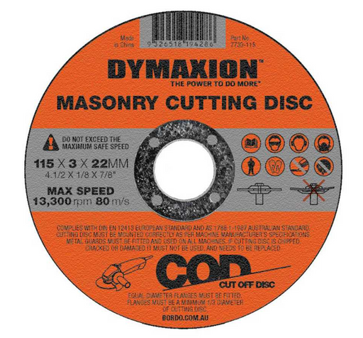 Dymaxion Cutting Disc Masonry 100mm x 3mm x 22mm Bore - Pack of 5