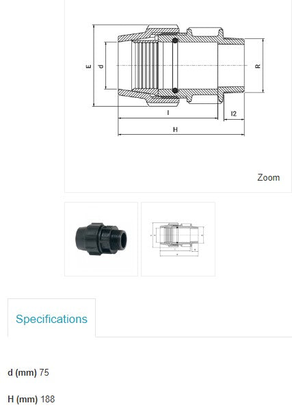 75mm Metric x 2" BSP Plasson Metric Male Adaptor