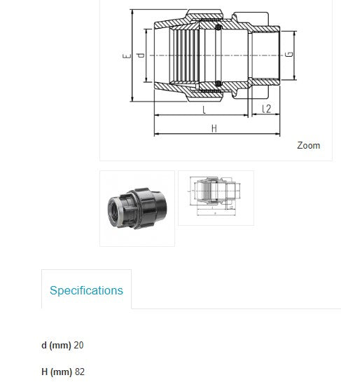 20mm Metric x 1/2" BSP Plasson Metric Female Adaptor