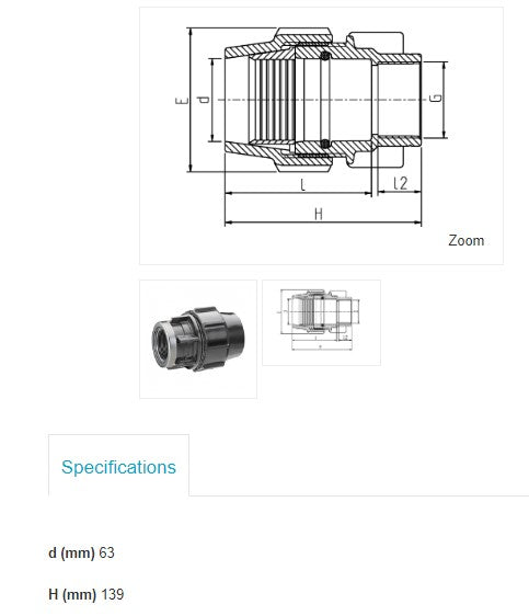 63mm Metric x 1 1/2" BSP Plasson Metric Female Adaptor