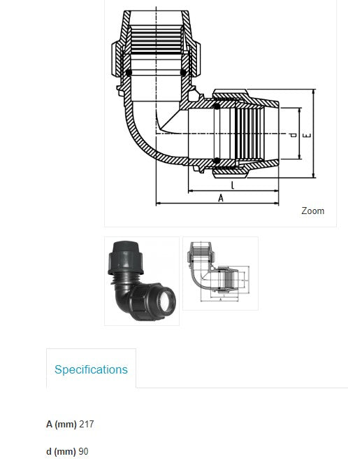 90mm x 90mm Plasson Metric Elbow Poly Pipe Irrigation Fitting