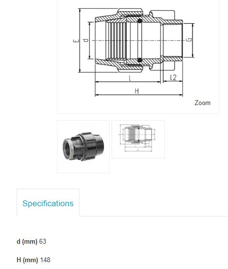 63mm Metric x 2" BSP Plasson Metric Female Adaptor