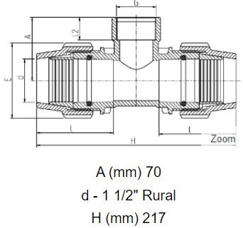 1 1/2" Rural x 1 1/2" Rural x 1 1/2" BSP Plasson Rural Tee with Female Threaded Offtake