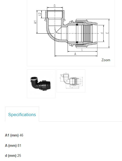 25mm x 3/4" BSP FEMALE METRIC 90o ELBOW PLASSON POLY PIPE FARM IRRIGATION