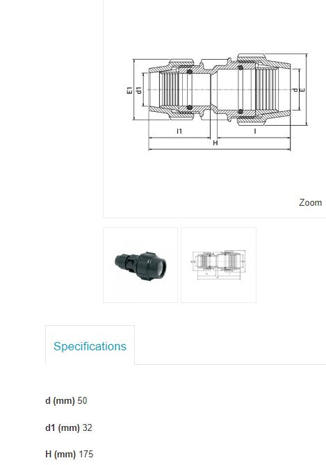 50mm x 32mm Plasson Metric Reducing Coupler Joiner