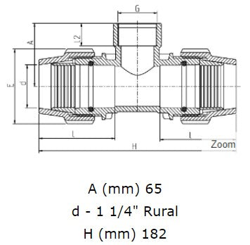 1/4" Rural x 1 1/4" Rural x 1 1/4" BSP Plasson Rural Tee with Female Threaded Offtake