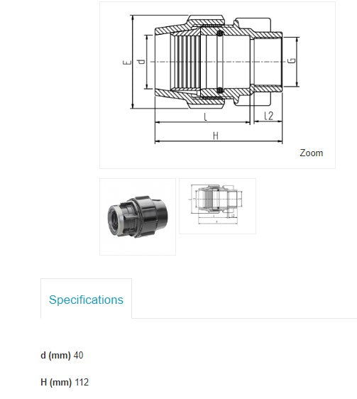 40mm Metric x 1" BSP Plasson Metric Female Adaptor