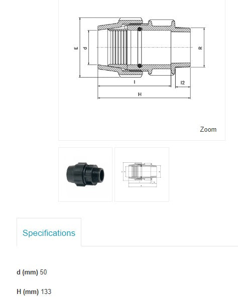 Plasson Metric Male Adaptor 50mm Metric x 1" BSP Male Thread