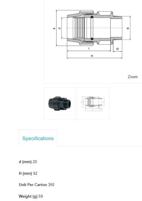 Plasson Metric Male Adaptor 20mm Metric x 1" BSP Male Thread