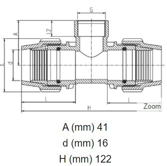 1/2" Rural x 1/2" Rural x 3/4" BSP Plasson Rural Tee with Female Threaded Offtake