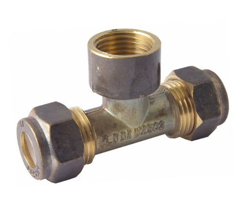 NYLON COMPRESSION BRASS TEE DOUBLE UNION 15C x 15C x 1/2" F